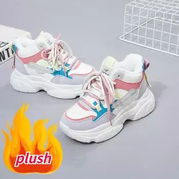 Повседневная женская вулканизированная обувь на толстой подошве, спортивные плюшевые кроссовки на высокой платформе, женские кроссовки на массивном массиве, модная женская теплая спортивная обувь 35 фиолетовый