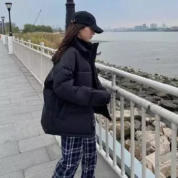 Повседневная зимняя куртка-пуховик, женская одежда, короткий стиль, корейская свободная зимняя куртка с хлопковой подкладкой, новинка 2024 года FP378 S бежевый