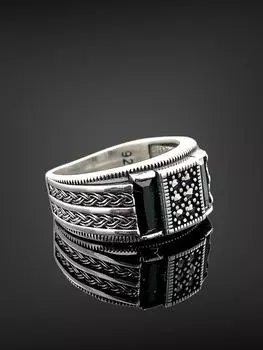 Повседневное элегантное мужское кольцо из стерлингового серебра 925 пробы с марказитом и ониксом