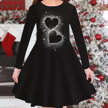 Повседневное белое платье с 3D-принтом «Любовь» для девочек, детское платье принцессы с круглым вырезом и длинными рукавами 110 чёрный