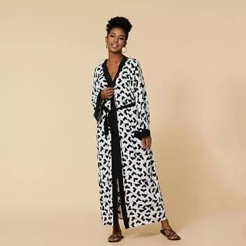 Повседневное длинное кимоно в полоску Zabra, купальный костюм, накидки, летняя одежда, женская туника, пляжная одежда, купальный костюм, накидка One Size чёрный