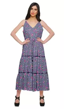 Повседневное длинное платье без рукавов на тонких бретелях с v-образным вырезом из хлопка Moomaya для женщин 2XL фиолетовый