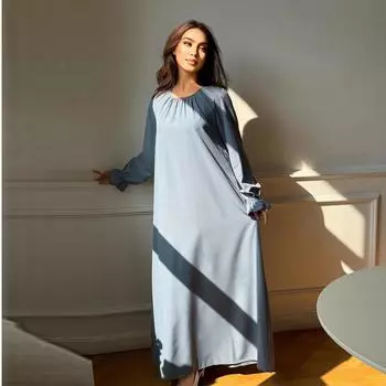 Повседневное длинное платье Женские макси-платья Элегантное вечернее платье Мусульманские платья Абая с длинным рукавом Дубай Турция Кафтаны Хиджаб Платье S синий