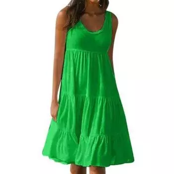 Повседневное летнее платье без рукавов больших размеров, новое модное женское платье с большими качелями, пляжный вечерний сарафан, женское элегантное плиссированное свободное платье трапециевидной формы с оборками 756 S белый