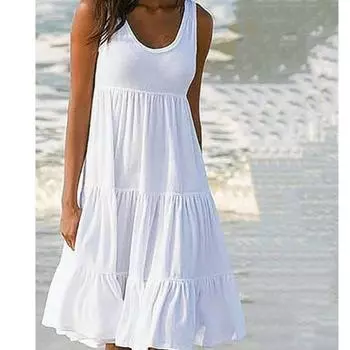 Повседневное летнее платье без рукавов больших размеров, женская мода, праздничный пляжный белый сарафан, женские элегантные плиссированные свободные платья с рюшами 756 S чёрный