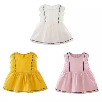 Повседневное летнее платье для маленьких девочек, хлопковые однотонные платья, одежда для маленьких девочек 24M