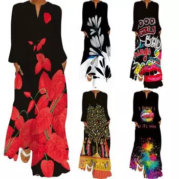 Повседневное летнее платье Max с длинным рукавом и V-образным вырезом с принтом бабочек для пляжного отдыха XXXXXL