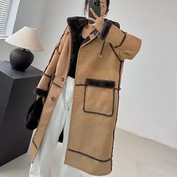 Повседневное меховое цельное пальто из шерпы для женщин Экологичный мех осень-зима средней длины Модное иностранное пальто one size