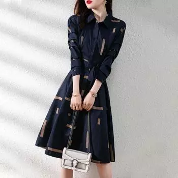 Повседневное мини-платье свободного кроя со шнуровкой и принтом, женские платья трапециевидной формы с длинными рукавами, весна-лето 2023, женские платья XL