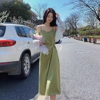 Повседневное модное элегантное платье, зеленое платье на подтяжках, женское летнее черное французское платье с внутренней нижней частью S зелёный