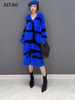 Повседневное модное платье XITAO контрастного цвета WLD15096 One Size белый