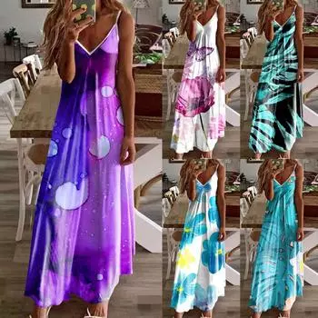 Повседневное модное женское облегающее длинное платье без рукавов с принтом на слинге XL белый