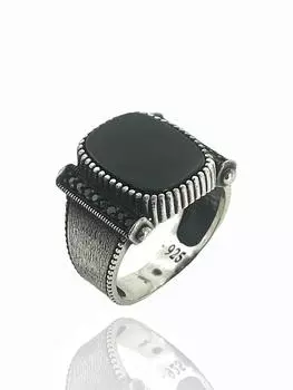 Повседневное мужское кольцо из стерлингового серебра 925 пробы с ониксом и багетом