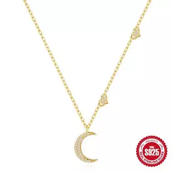 Повседневное ношение S925 стерлинговое серебро универсальное ожерелье с луной, пентаграммой и бриллиантом, классическая комбинация, цепочка на ключицу 925 silver золотой