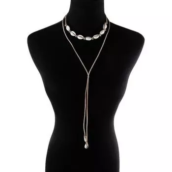 Повседневное ожерелье в стиле отпуска на берегу моря с длинным ожерельем из бархатной веревки с геометрической ракушкой коричневый