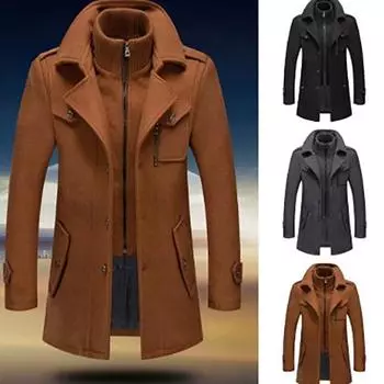 Повседневное пальто осень-зима мужская куртка однотонная поддельная двухкомпонентная молния пуговицы пальто с длинными рукавами для отдыха S чёрный