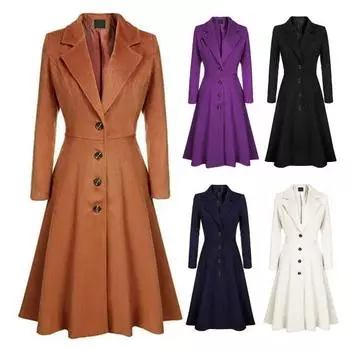 Повседневное пальто с фигурным краем, холодостойкое теплое зимнее элегантное женское шерстяное пальто чистого цвета, повседневная одежда 2XL фиолетовый