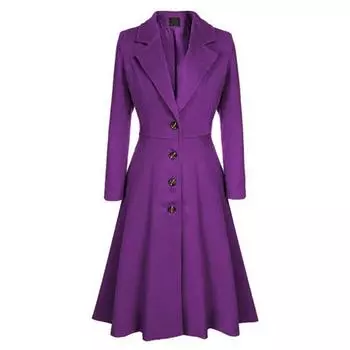 Повседневное пальто с фигурным краем, холодостойкое теплое зимнее элегантное женское шерстяное пальто чистого цвета, повседневная одежда XL фиолетовый