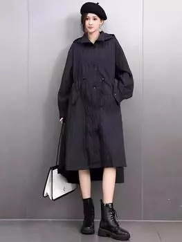 Повседневное пальто с капюшоном и длинными рукавами XITAO Draw Rope GMM1126 One Size чёрный