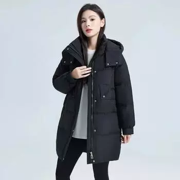 Повседневное пальто средней длины с хлопковой подкладкой, женское пальто средней длины, свободная толстая теплая парка, новое зимнее пальто из хлопка с капюшоном M