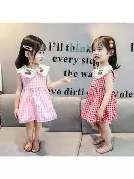 Повседневное платье без рукавов с вишневым дизайном для маленьких девочек на лето 100 розовый