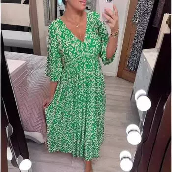 Повседневное платье больших размеров с v-образным вырезом и цветочным принтом, женское платье на морском отдыхе, на пляже, свободное синее летнее платье, модные элегантные платья с коротким рукавом и цветочным принтом 919 S чёрный