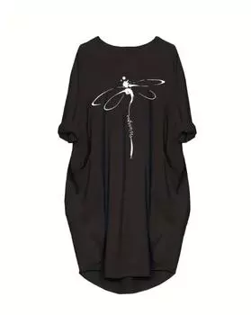 Повседневное платье больших размеров, женское легкое эластичное мешковатое платье с леопардовым принтом и длинными рукавами и круглым вырезом, с карманами 1XL чёрный