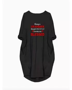 Повседневное платье больших размеров, женское, с надписью «Плюс» и принтом в виде сердца, с длинным рукавом, круглым вырезом, слегка растягивающееся, свободного кроя, мешковатое платье 1XL чёрный