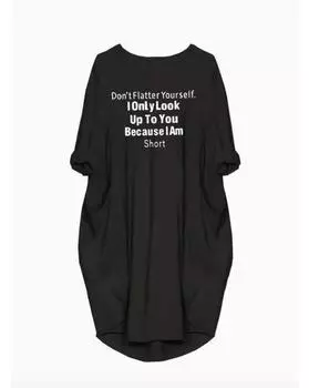 Повседневное платье больших размеров, женское, с принтом слогана, длинным рукавом, круглым вырезом, слегка эластичное, мешковатое платье с карманами 1XL чёрный