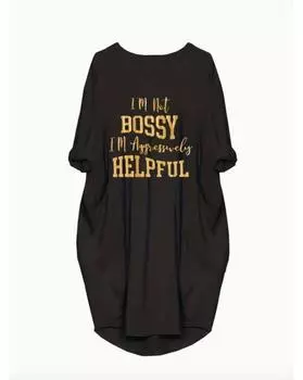 Повседневное платье больших размеров, женское, с принтом слогана, длинным рукавом, круглым вырезом, слегка эластичное, мешковатое платье с карманами 1XL чёрный