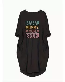 Повседневное платье больших размеров, женское, с принтом в виде сердец и букв, с длинным рукавом, круглым вырезом, слегка эластичное мешковатое платье с карманами 1XL чёрный