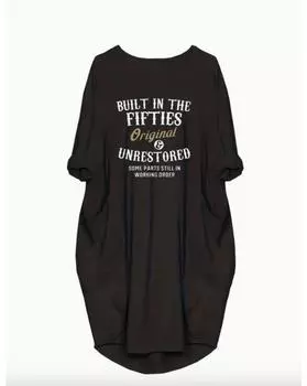 Повседневное платье больших размеров, женское мешковатое платье с длинным рукавом и принтом слогана, слегка эластичное свободное платье с круглым вырезом 1XL чёрный