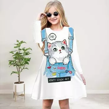 Повседневное платье для девочек с 3D-принтом и круглым вырезом, с длинными рукавами, детское платье принцессы 80 красный