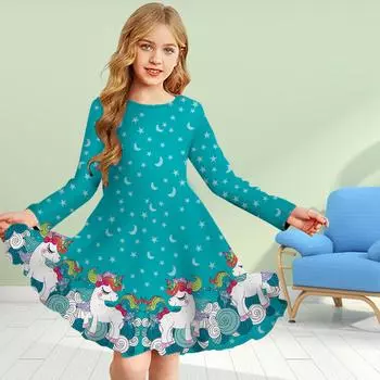 Повседневное платье для девочек с 3D-принтом, розовым леденцом, круглым вырезом и длинными рукавами, детское платье принцессы 80 фиолетовый