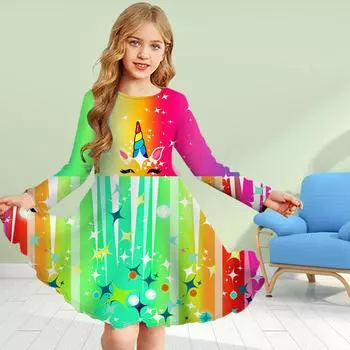 Повседневное платье для девочек с 3D-принтом и изображением улыбающегося звездного неба, круглое платье с длинными рукавами, детское платье принцессы 80 белый