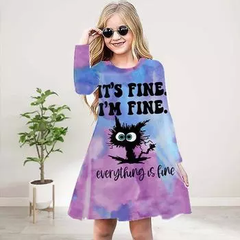 Повседневное платье для девочек с 3D-принтом, розовым принтом и круглым вырезом, длинными рукавами, детское платье принцессы 80 фиолетовый