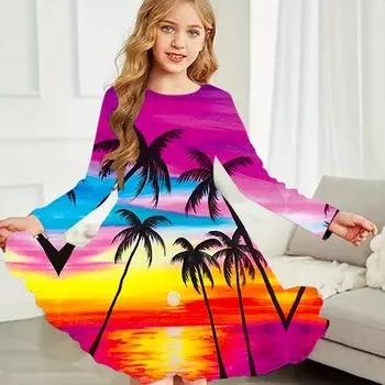 Повседневное платье для девочек с круглым вырезом и длинными рукавами, детское платье принцессы 80 темно-синий