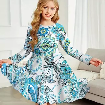 Повседневное платье для девочек с принтом парамеция и круглым вырезом, длинными рукавами, детское платье принцессы 80 фиолетовый
