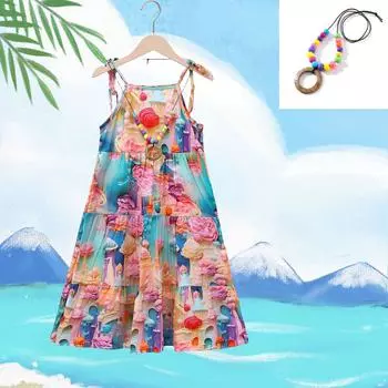 Повседневное платье-халтер для девочек Летнее детское платье принцессы для отдыха на море 80