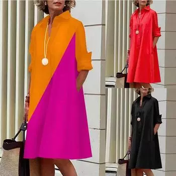 Повседневное платье-кардиган с контрастными вставками в европейском и американском стиле для женщин XXXL чёрный