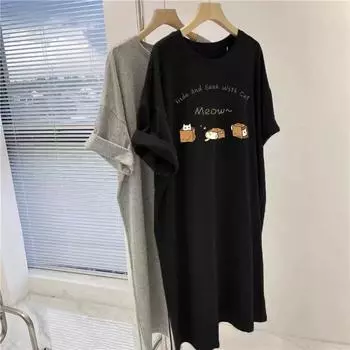 Повседневное платье Лето Свободный пояс-покрытиепрямой футболка ПлатьеРазрез Длинное платье M чёрный