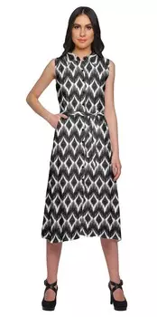 Повседневное платье на пуговицах с регулируемым тканевым поясом Moomaya с принтом и воротником на пуговицах 2XL чёрный