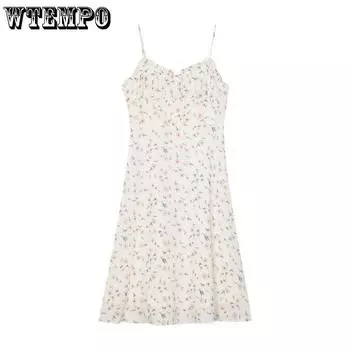 Повседневное платье Нежное платье с бретелькой на бретельках с цветочным принтом Тонкое платье из ста с тонкими платьями без рукавов S