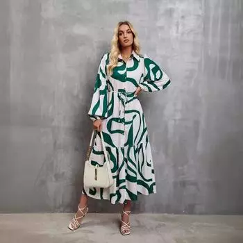 Повседневное платье-рубашка с принтом для женщин S