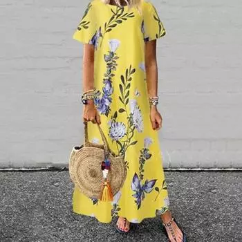 Повседневное платье с широким подолом, приятное для кожи, элегантное женское свободное платье с широким подолом для улицы XL жёлтый