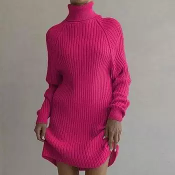 Повседневное платье-свитер с длинным рукавом, женское осенне-зимнее короткое трикотажное платье, модное свободное облегающее однотонное офисное платье 30175 S орион