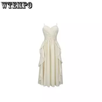 Повседневное платье Тонкое белое платье большого размера Платье с бретелькой на шее Темперамент Нежное прикрывающее мясо Тонкое длинное платье L белый