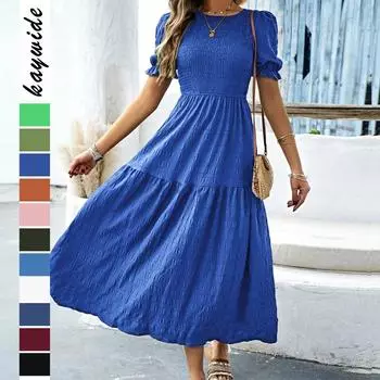 Повседневное платье в стиле «отпуск» с рукавами в виде листьев лотоса и защипнутой талией для женщин на весну и лето S белый