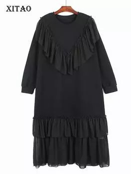 Повседневное платье XITAO с рюшами и складками WLD9343