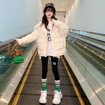 Повседневное пуховое пальто для девочек, зимнее детское стеганое пальто с хлебом 120cm